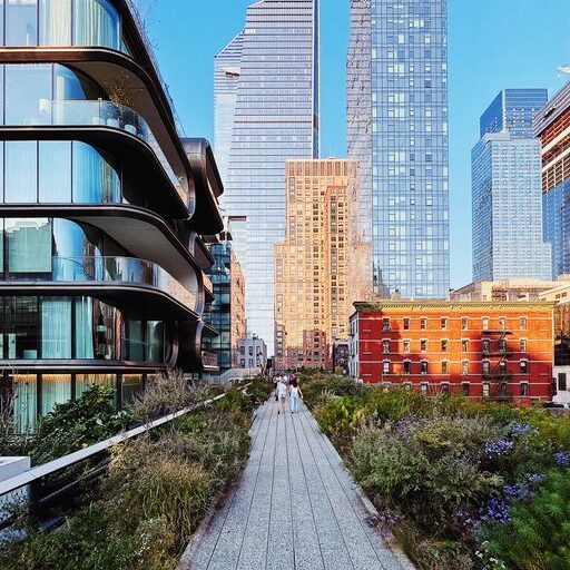 High Line Park and Hudson Yards skyscrapers in New York City, USA